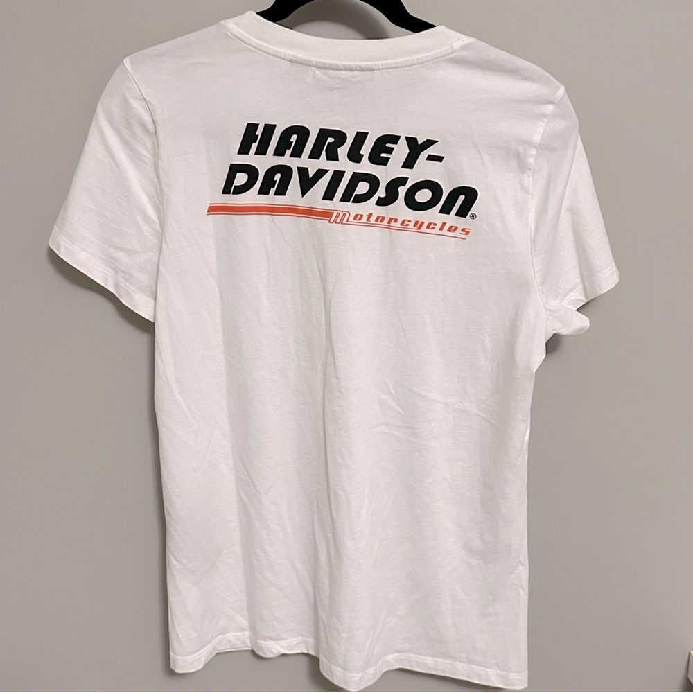 Harley-Davidson White Tee with Black and Orange Accent